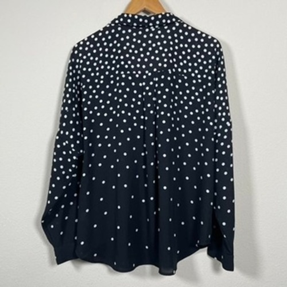 NYDJ Polka Dot Blouse Women XL Black White L/S Office Classic Collared Top - Picture 8 of 8